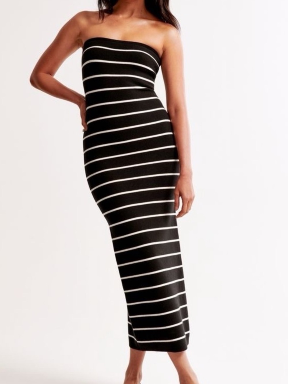 Abercrombie & Fitch Strapless Black & White Midi Dress SIZE LARGE